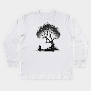Meditation under a Tree - Designs for a Green Future Kids Long Sleeve T-Shirt